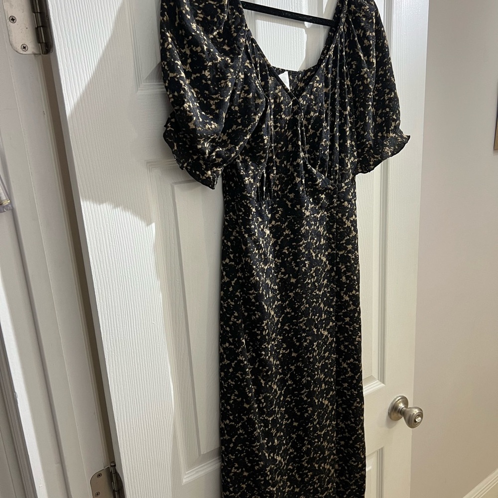 ba&sh Eden Flower Print- Black and Tan Puff Sleeve Dress
